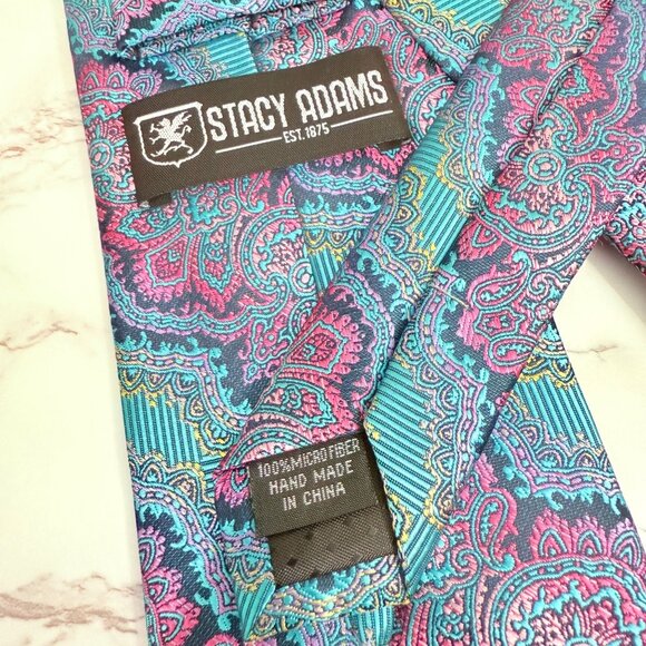 Stacy Adams Men's Neck Tie 100% Microfiber Neckwear 3.5" Wide Vibrant Pattern - Picture 10 of 12